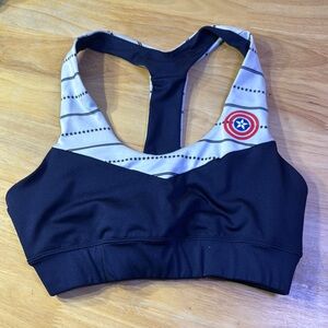 MARVEL, Her Universe, Women's Black and White Captain America Sports Bra, Small